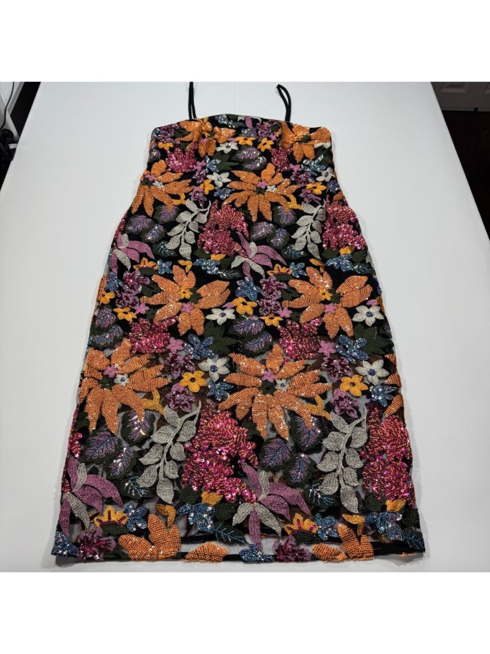 Anewsta Dress Women's XL Black Floral Polyester Slip Maxi Sequin Embroidered